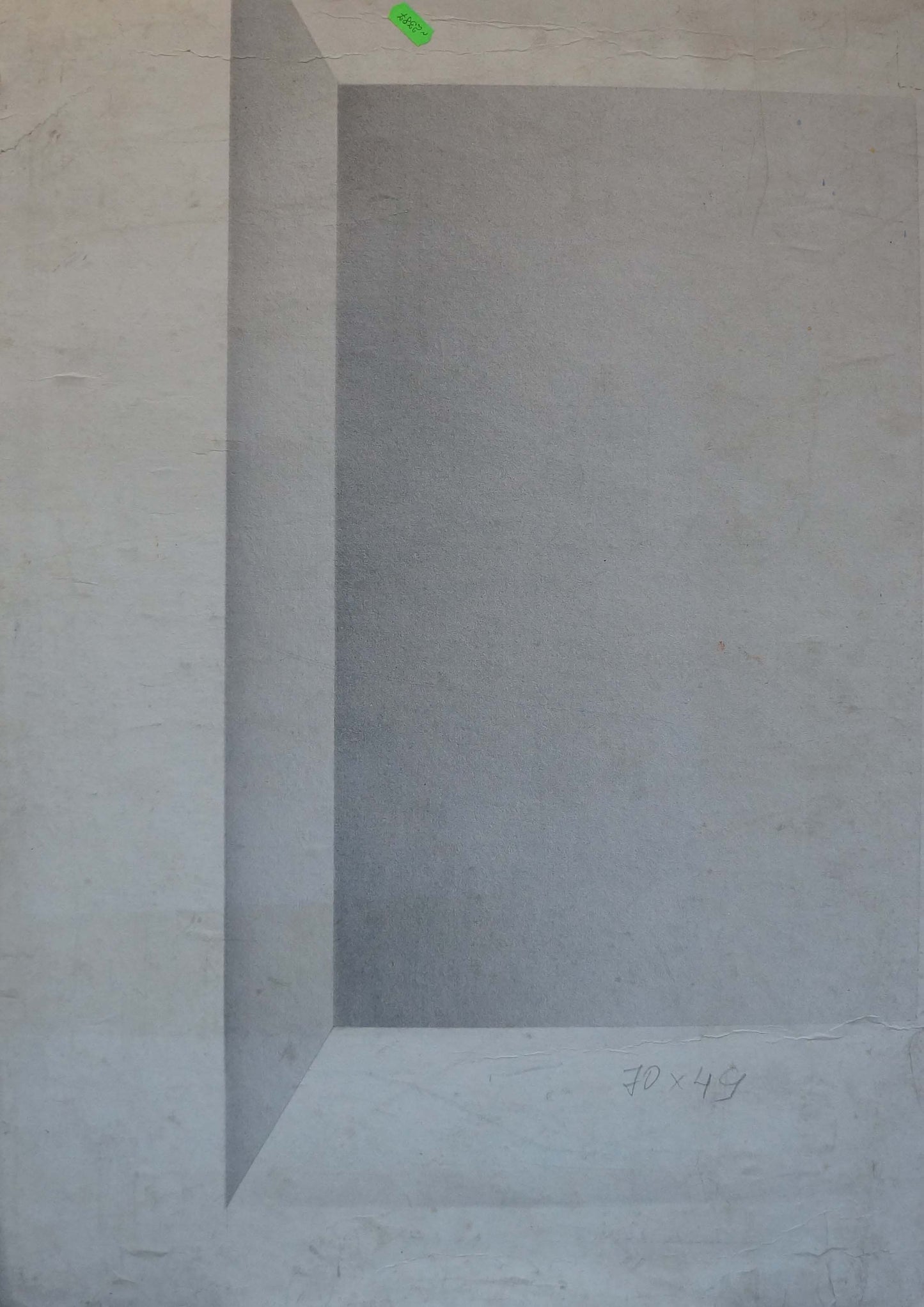 Oil painting Autumn in minimalist concrete niche with light gray walls