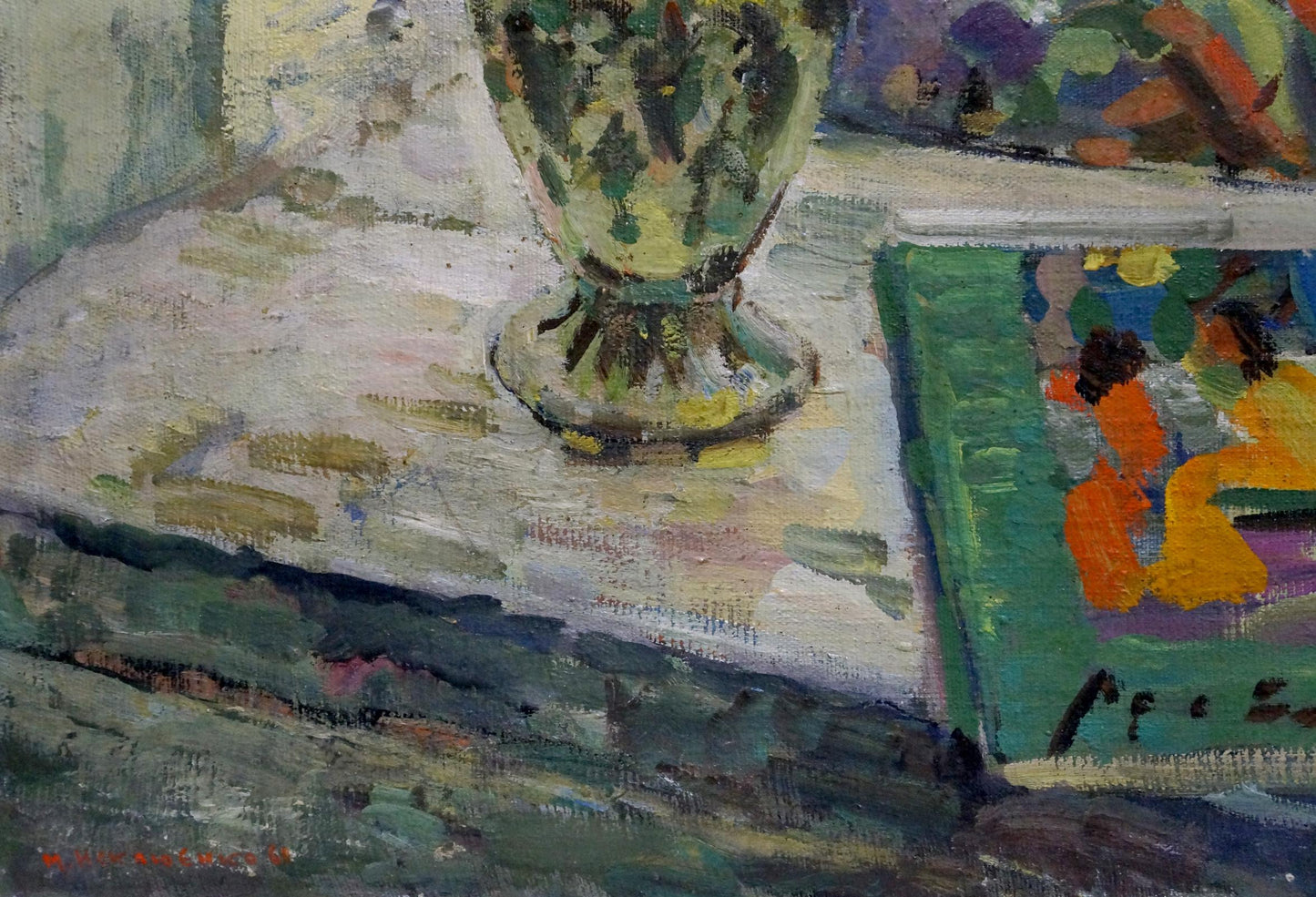 Oil painting Still life by Neklyuenko Nikolay Pavlovich with green yellow vase