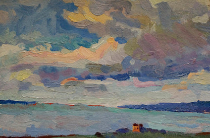 Oil painting by Zabashta Vasily Ivanovich: dramatic sky over calm sea