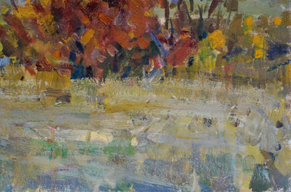 Oil painting of vibrant autumn mountain landscape by Stepan Filippovich Golub