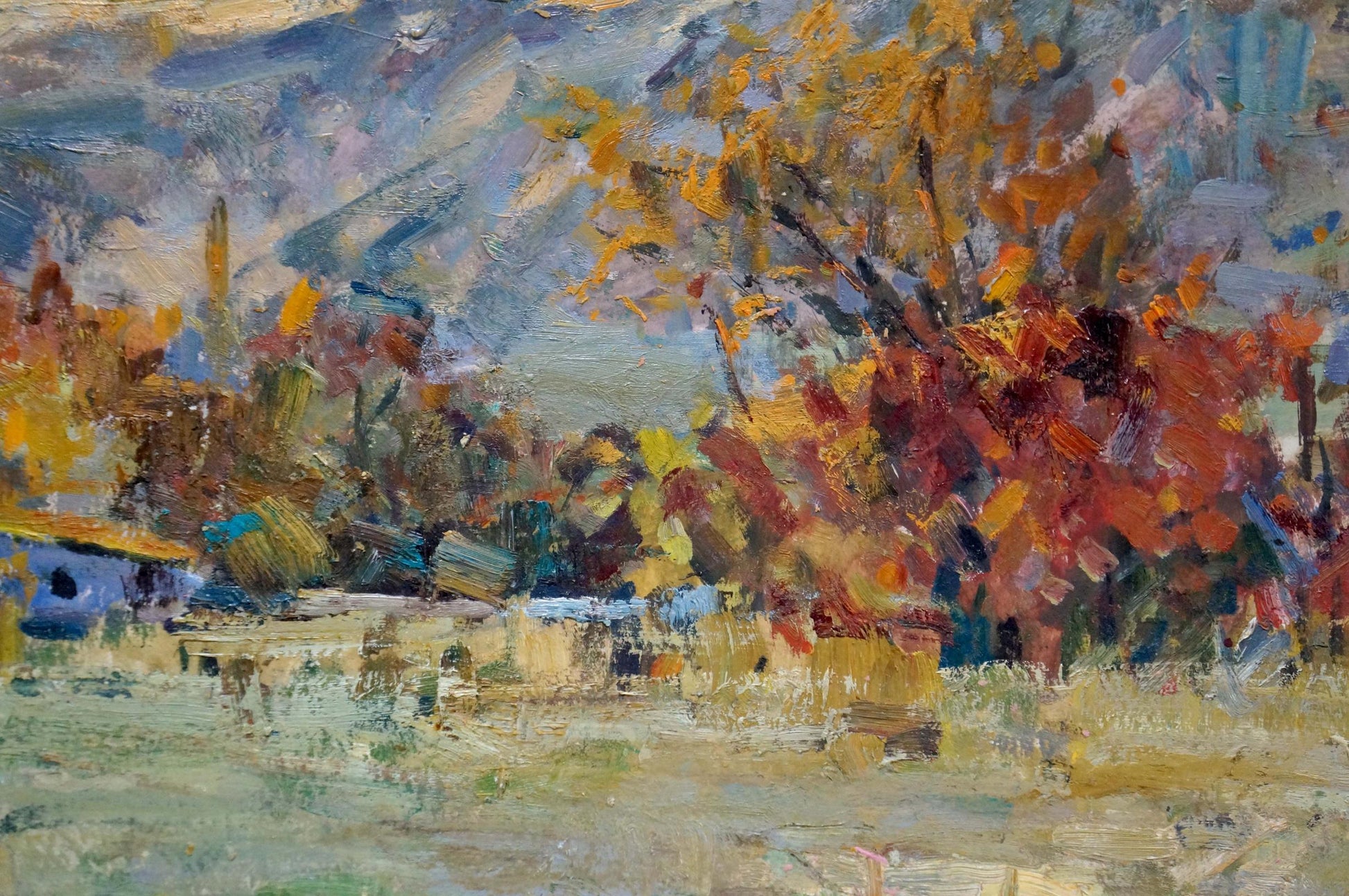 Vibrant oil painting of autumn mountain landscape by Stepan Filippovich Golub