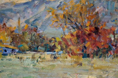 Vibrant oil painting of autumn mountain landscape by Stepan Filippovich Golub