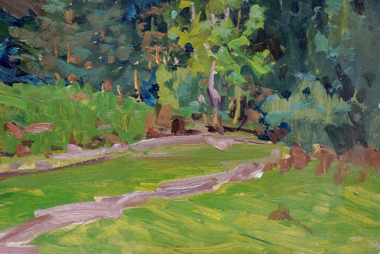 Vibrant impressionist oil painting of forest path to mountains by Fomin Anatoly Nikiforovich