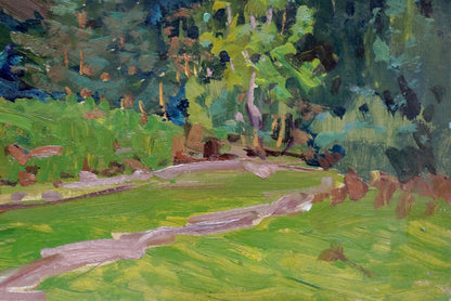 Vibrant impressionist oil painting of forest path to mountains by Fomin Anatoly Nikiforovich