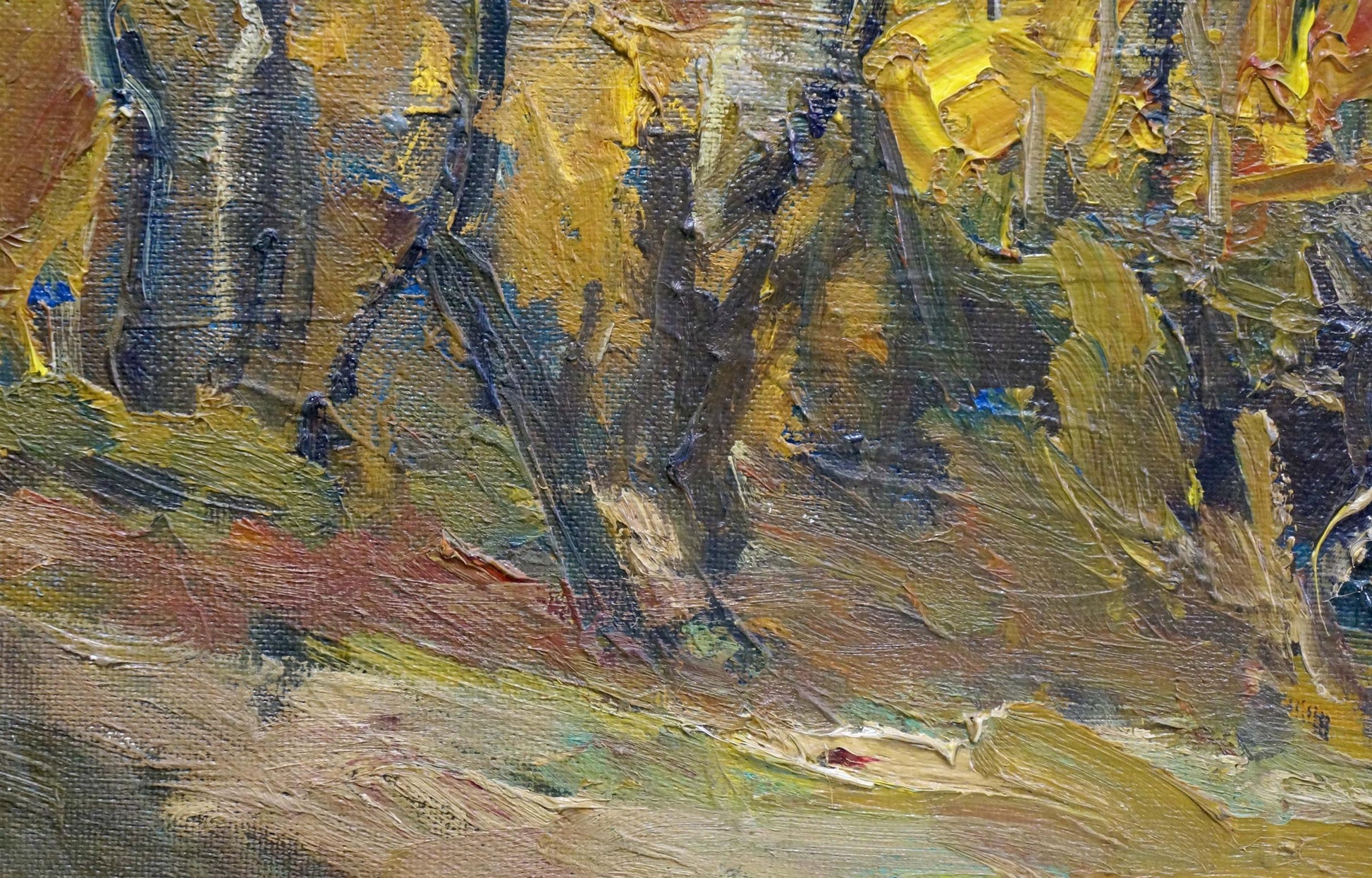 Oil painting of autumn deciduous forest by unknown artist