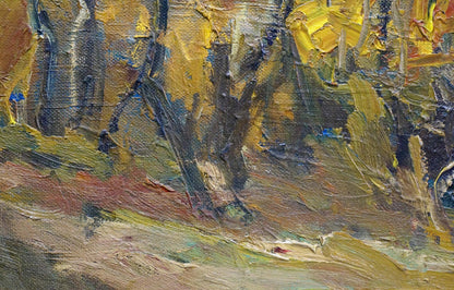 Oil painting of autumn deciduous forest by unknown artist