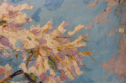 Textured oil painting of blossoming branches by Karelin Vyacheslav