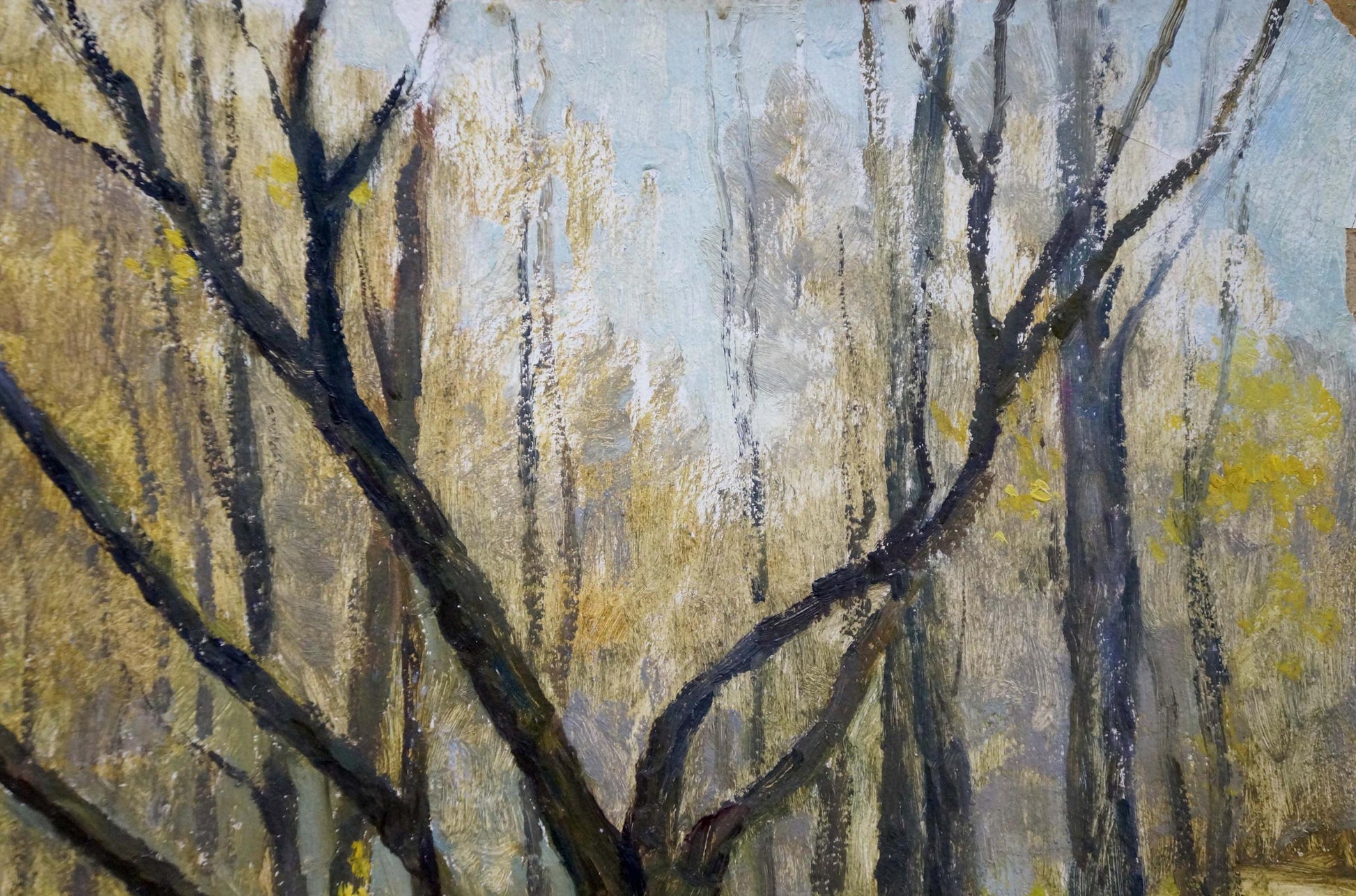 Impressionistic oil painting of bare forest branches by Sakhnenko Viktor Ivanovich