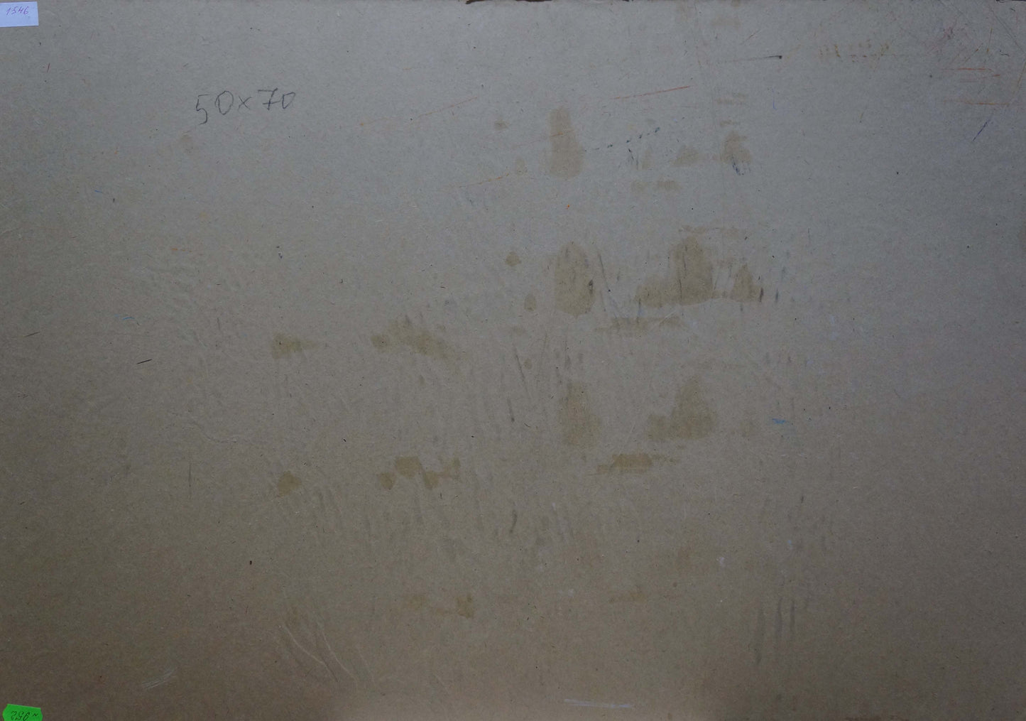 Back of 50x70 oil painting People fishing on beige textured wall