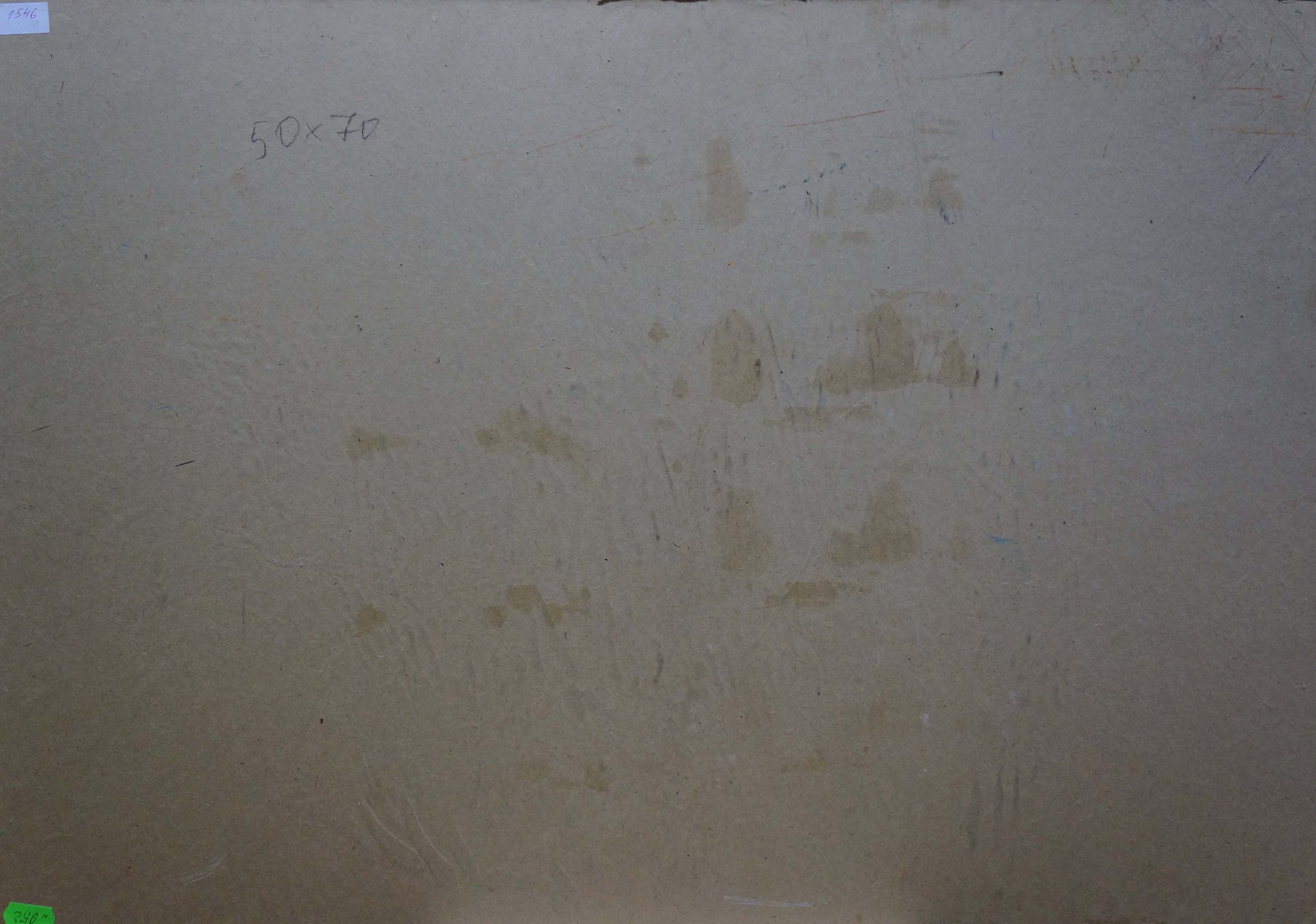 Back of 50x70 oil painting People fishing on beige textured wall
