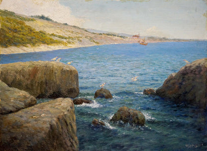 Oil painting of serene shore landscape by Martynov Anatoly Vladimirovich