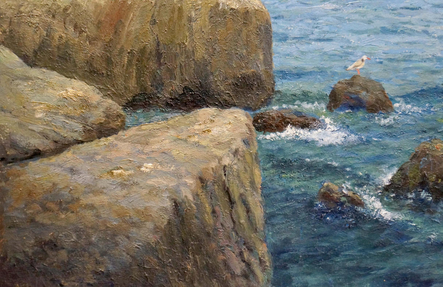 Oil painting of textured shore rock formation by Martynov Anatoly Vladimirovich