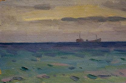 Oil painting Waves by Tyukha Ivan Andreevich, ship at twilight