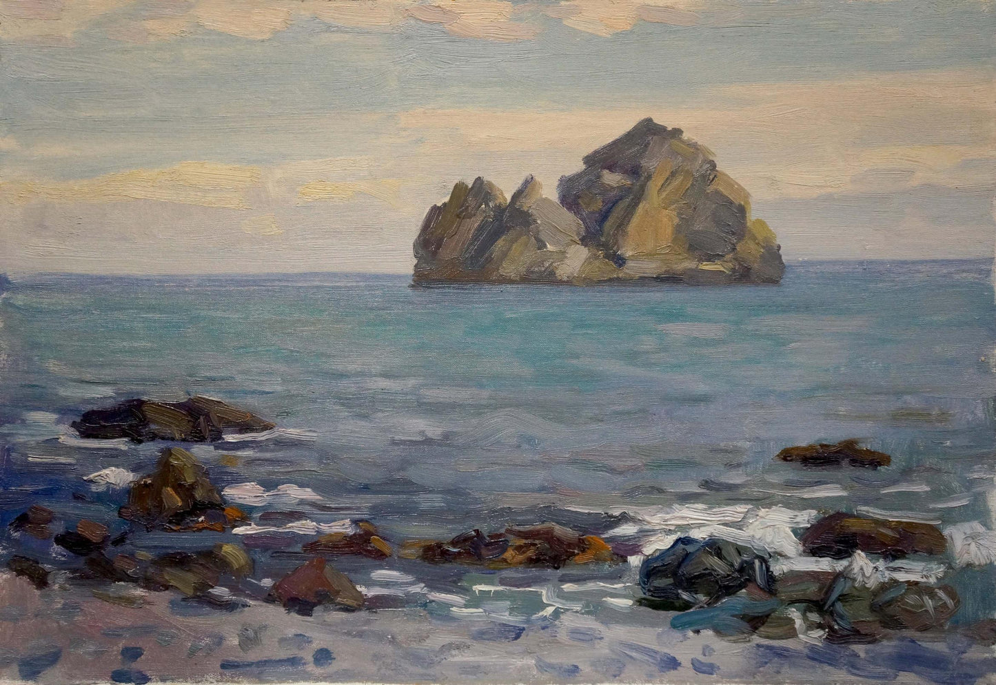 Oil painting of coastal rock formation in sea by Konovalov Yuri Alexandrovich