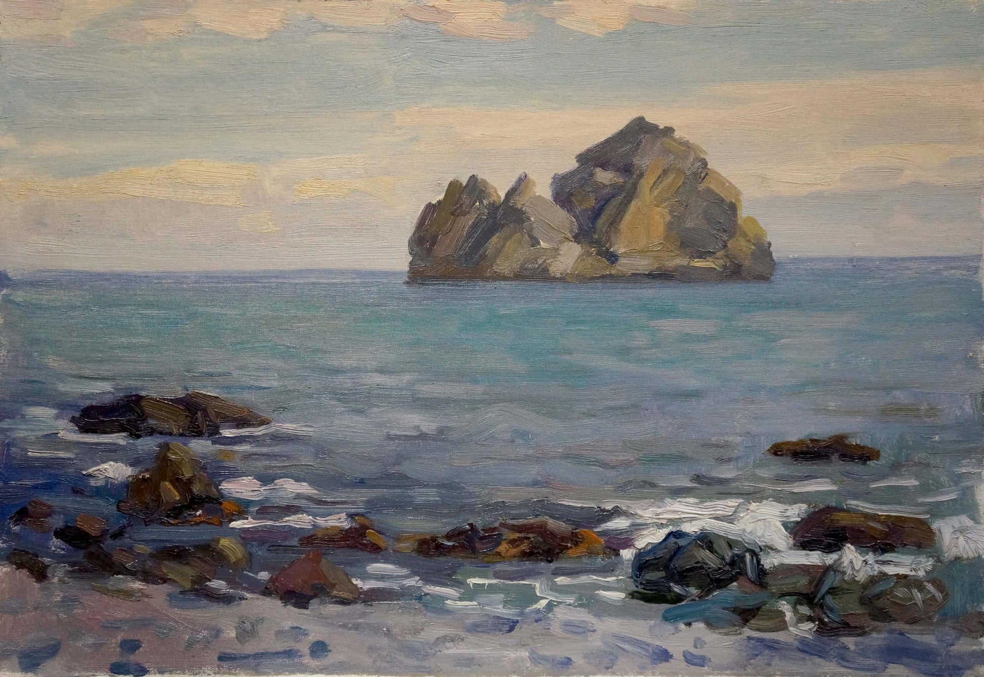 Oil painting of coastal rock formation in sea by Konovalov Yuri Alexandrovich