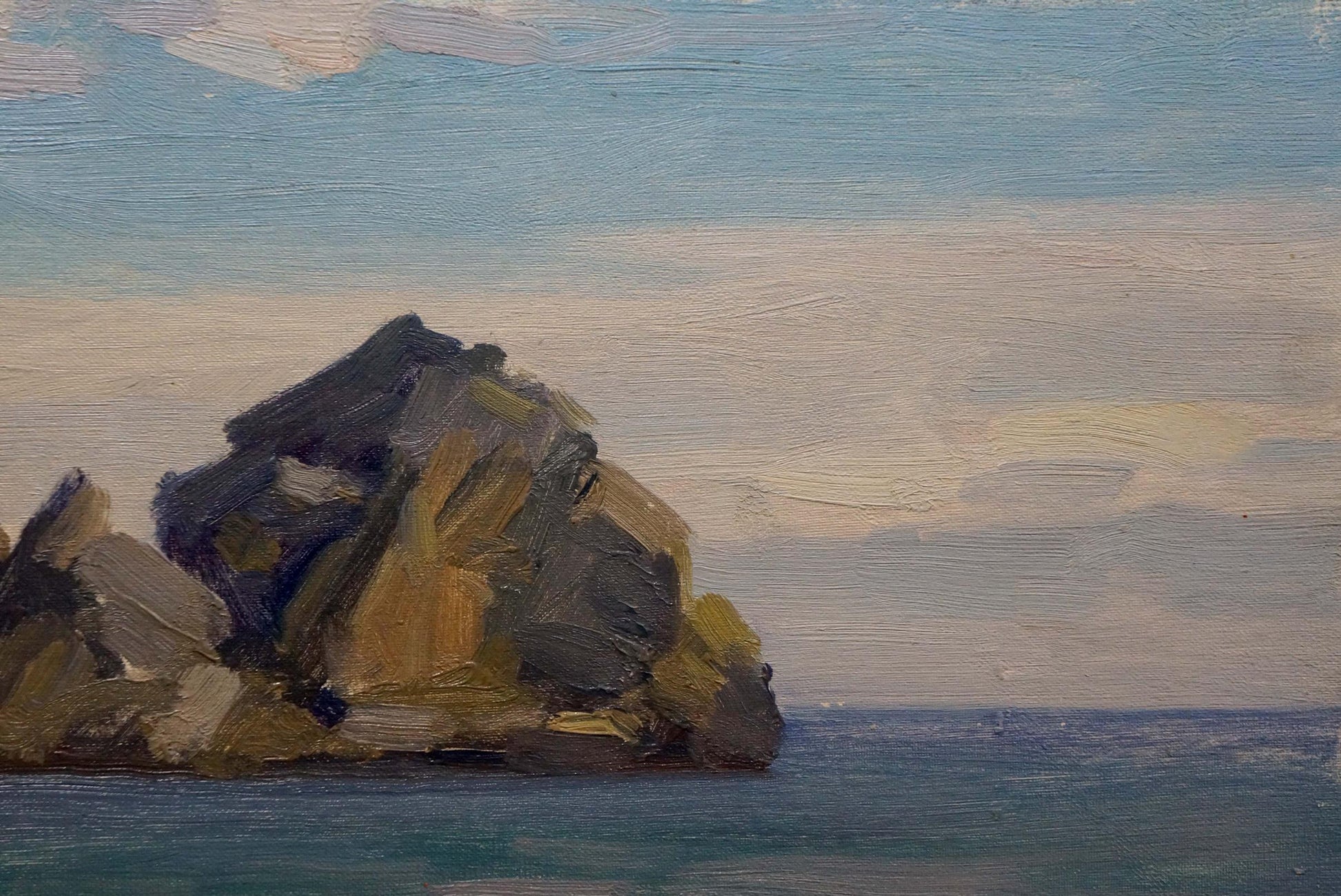 Oil painting of textured rock formation in sea by Konovalov Yuri Alexandrovich