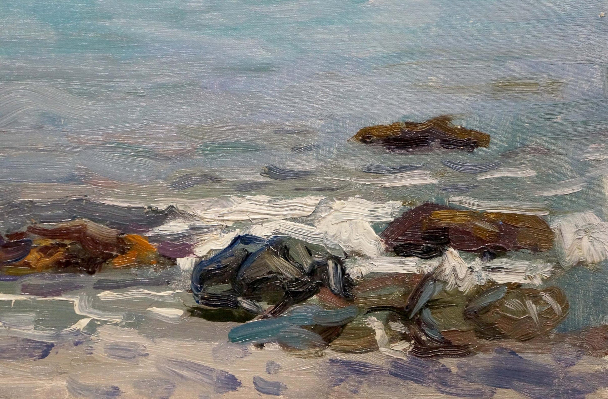Oil painting of rocks in turbulent sea by Konovalov Yuri Alexandrovich