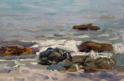 Oil painting of rocks in turbulent sea by Konovalov Yuri Alexandrovich
