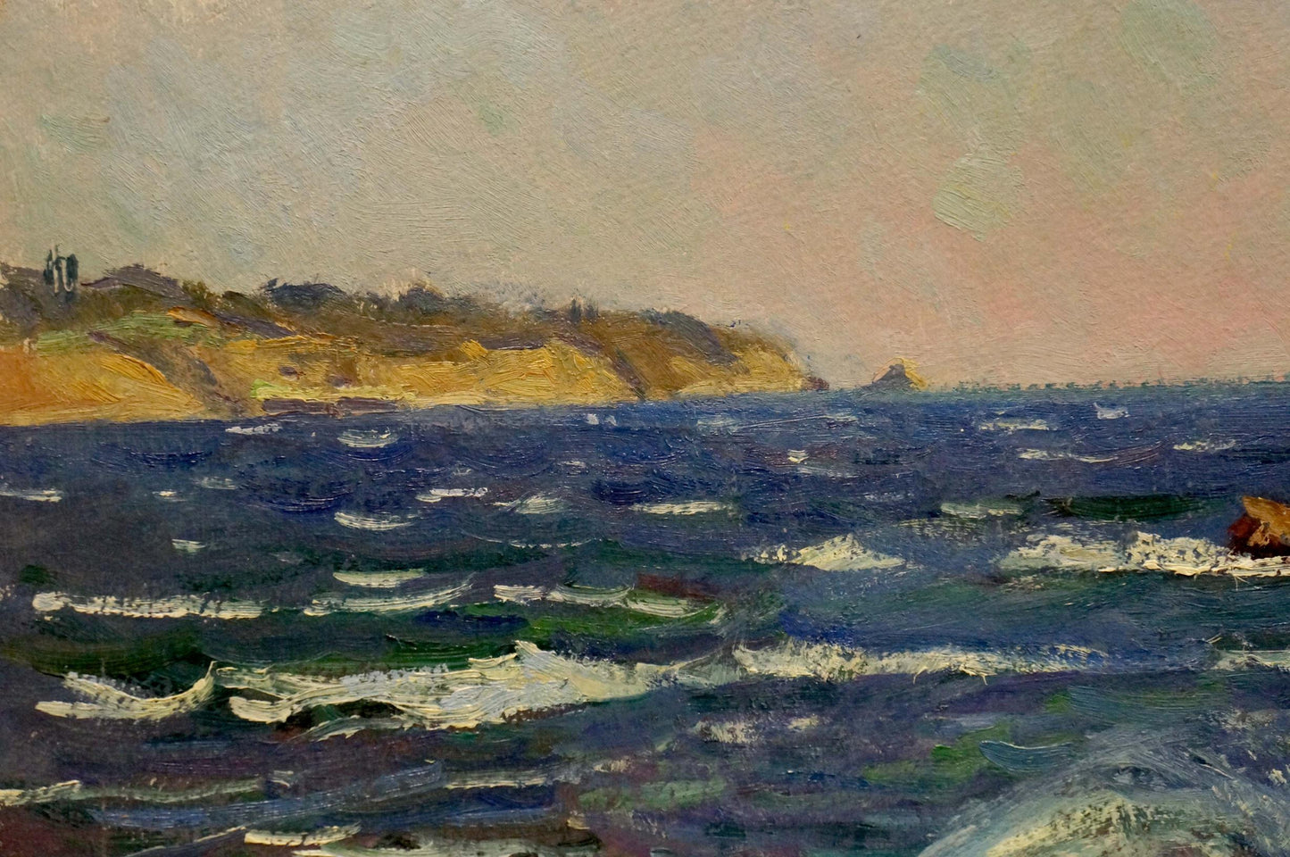 Oil painting Sea shore Gomolsky G.S. textured ocean waves crashing cliffs