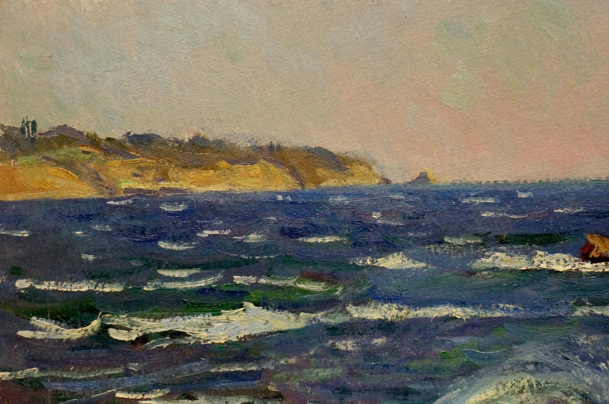 Oil painting Sea shore Gomolsky G.S. textured ocean waves crashing cliffs