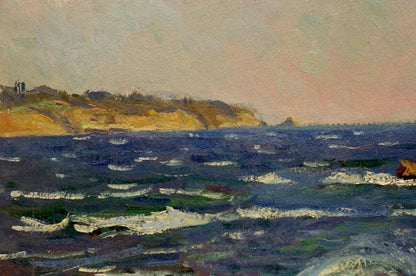 Oil painting Sea shore Gomolsky G.S. textured ocean waves crashing cliffs