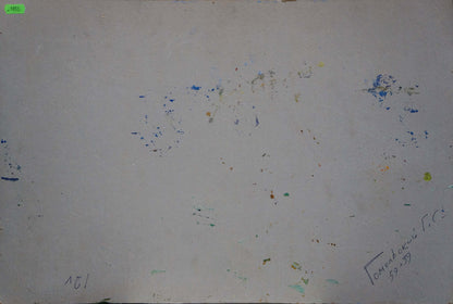 Oil painting Sea shore Gomolsky G.S. with colorful paint splatters on white canvas