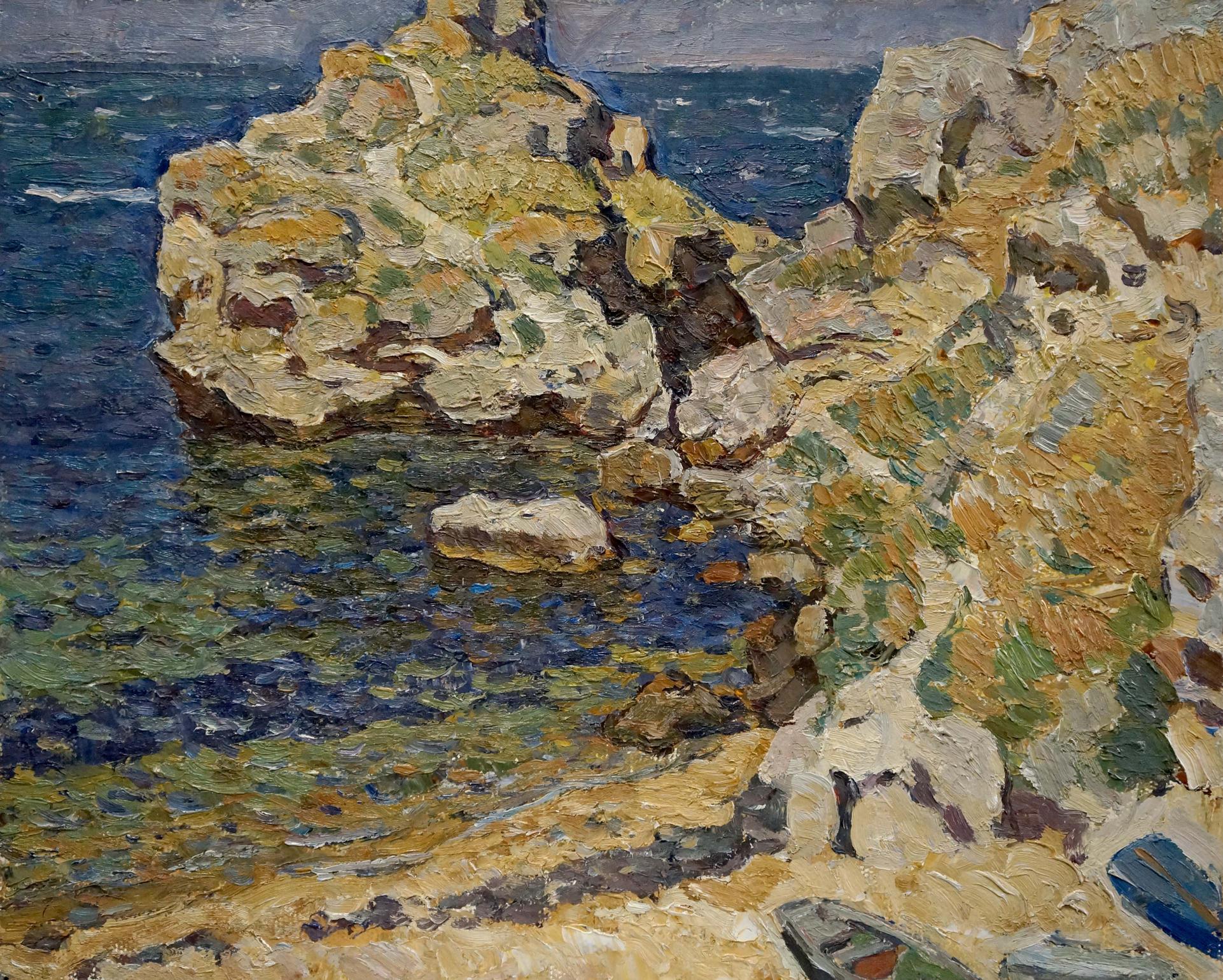 Oil painting of rugged coastal rocks by Konovalov Yuri Alexandrovich