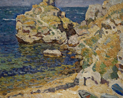 Oil painting of rugged coastal rocks by Konovalov Yuri Alexandrovich
