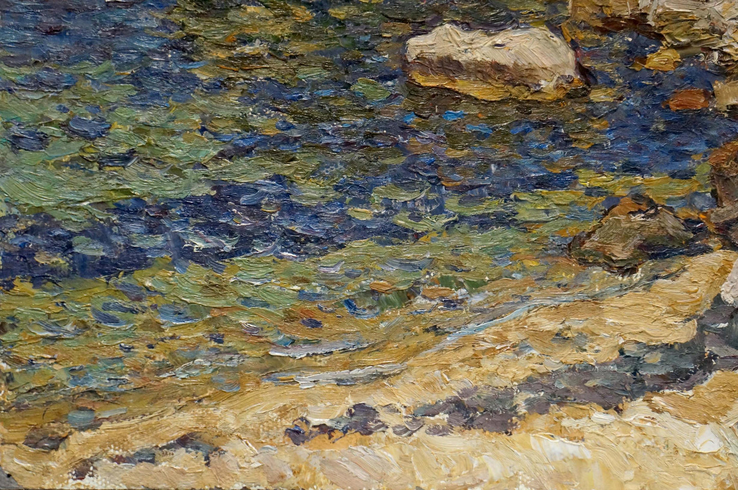 Oil painting of sunlit stream with rocks by Konovalov Yuri Alexandrovich