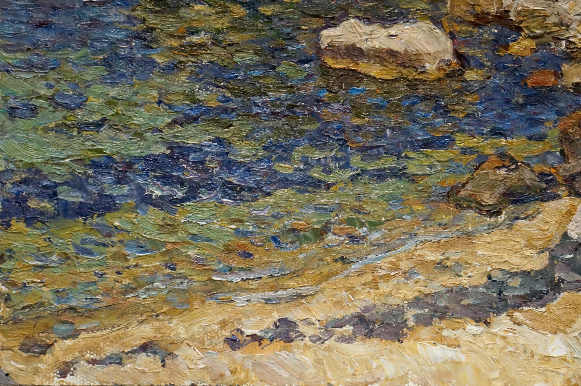Oil painting of sunlit stream with rocks by Konovalov Yuri Alexandrovich