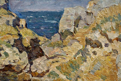 Textured oil painting of rugged coastal cliffs by Konovalov Yuri Alexandrovich