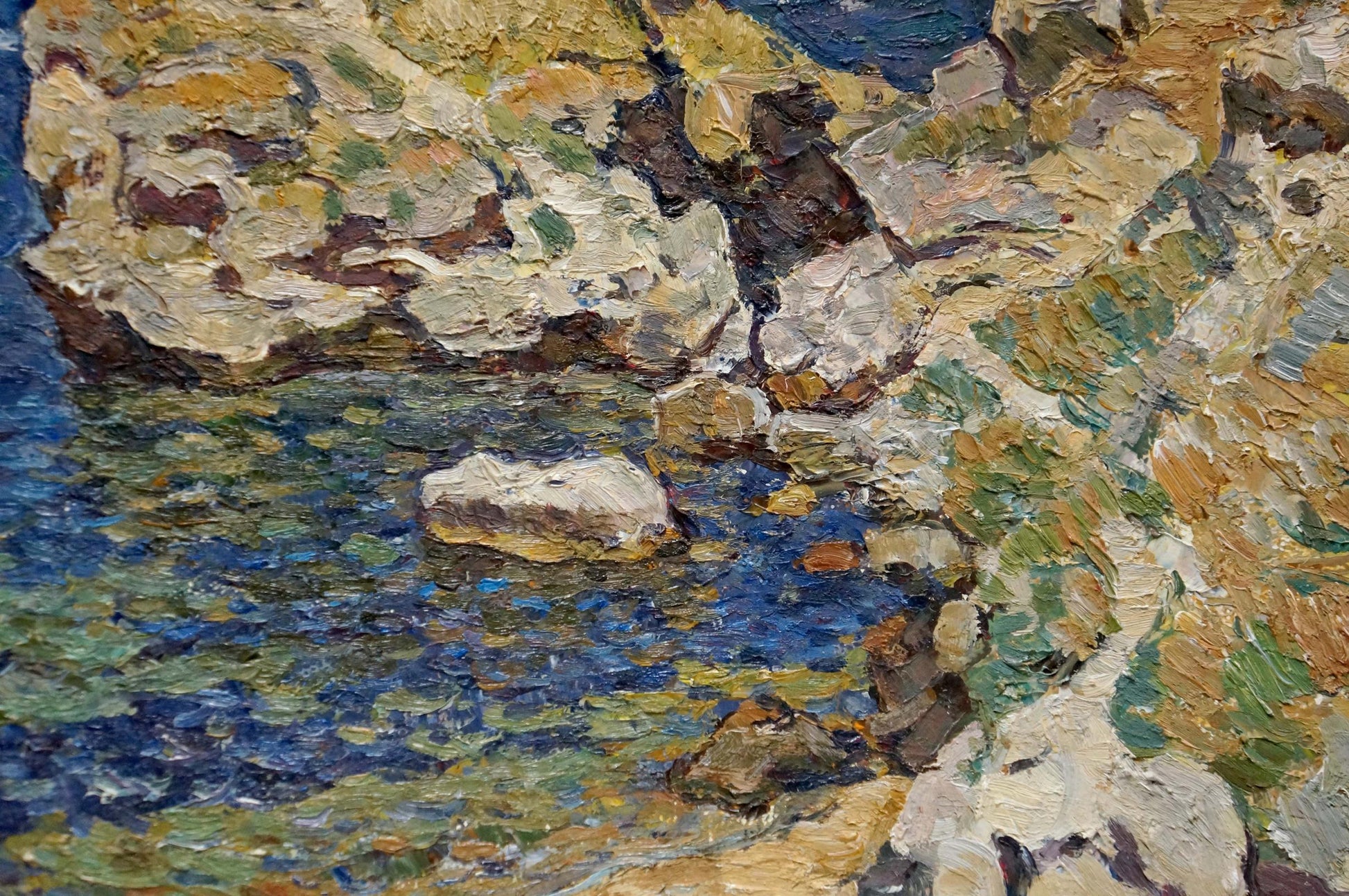 Textured impressionist oil painting of rugged coastal rocks by Konovalov Yuri Alexandrovich