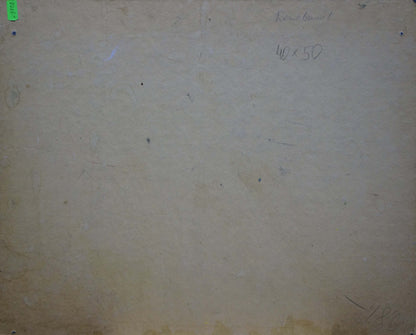 Back of oil painting Rocks by Konovalov Yuri Alexandrovich on stained canvas with price tag
