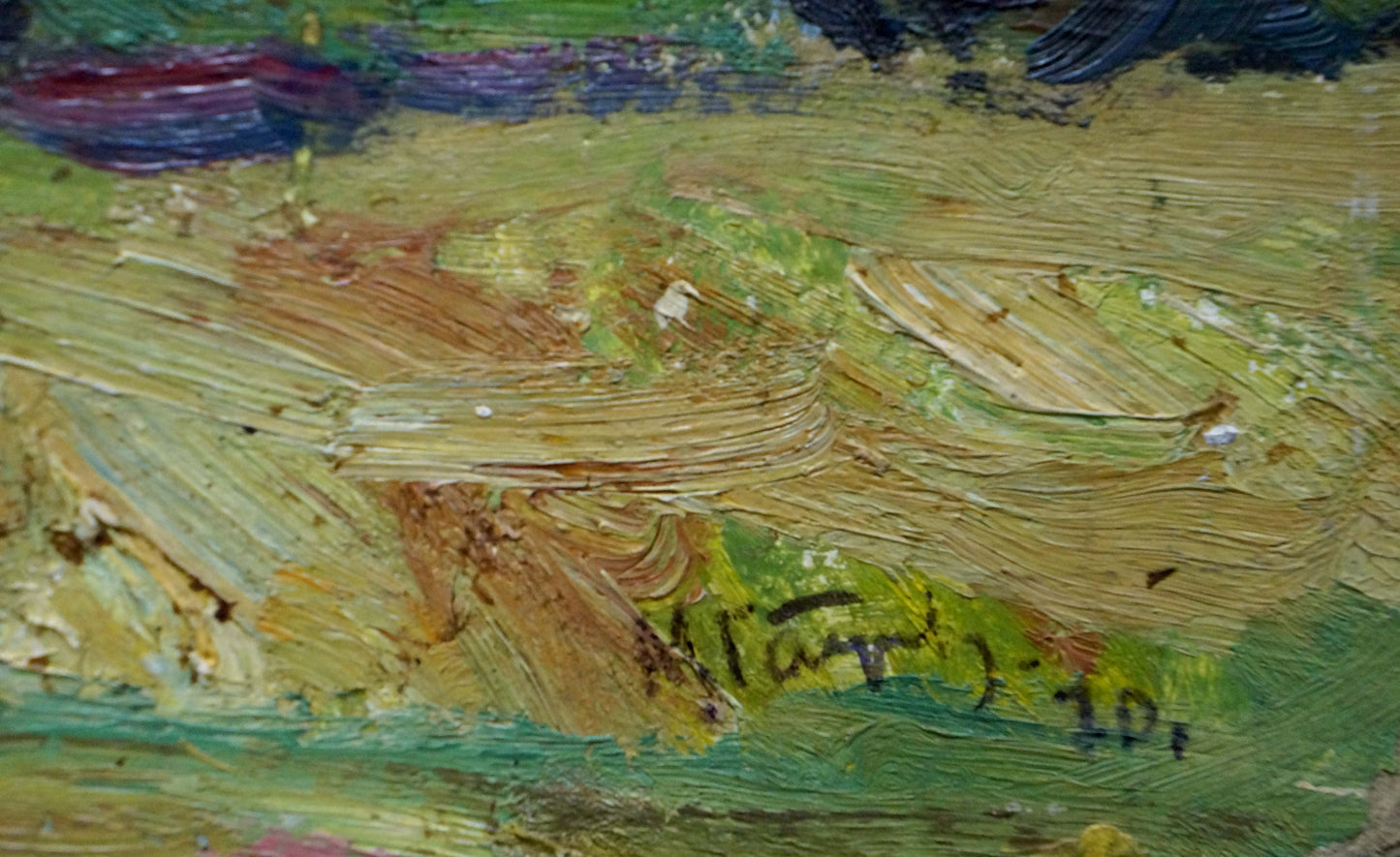 Oil painting Its a nasty day by Gantman Moisey Faibovich, textured green yellow impasto