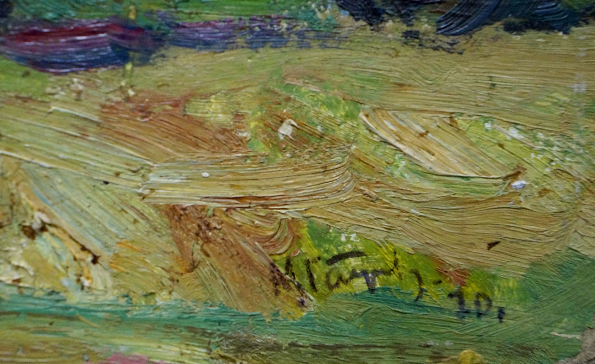 Oil painting Its a nasty day by Gantman Moisey Faibovich, textured green yellow impasto