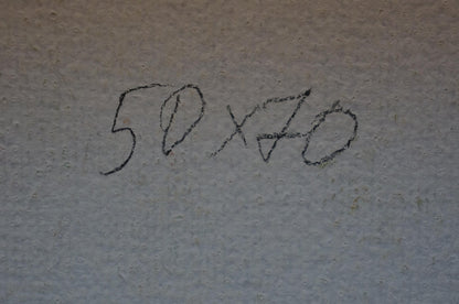 Black chalk markings on gray wall textured back of Olkhov lilac blooms painting