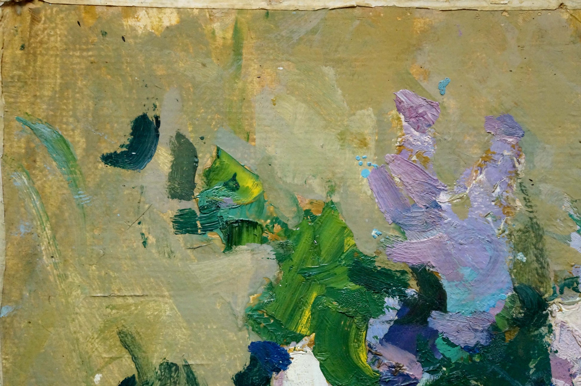 Oil painting Lilac bouquet by Andrey Gennadievich Pozdeev, abstract green purple blue strokes