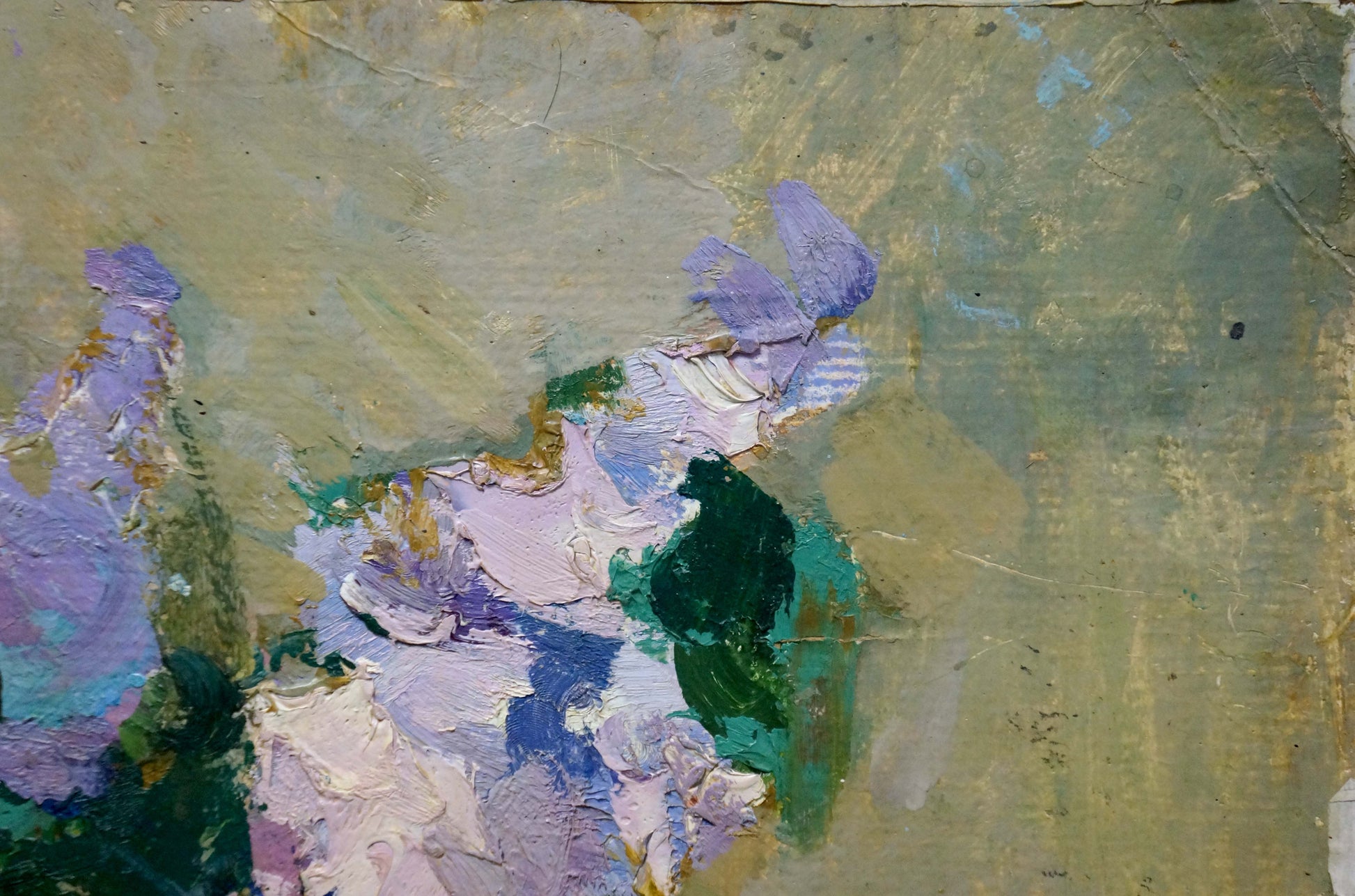 Oil painting Lilac bouquet by Andrey Gennadievich Pozdeev, abstract lavender purple green textures