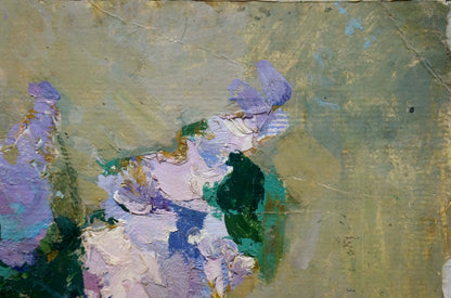Oil painting Lilac bouquet by Andrey Gennadievich Pozdeev, abstract lavender purple green textures
