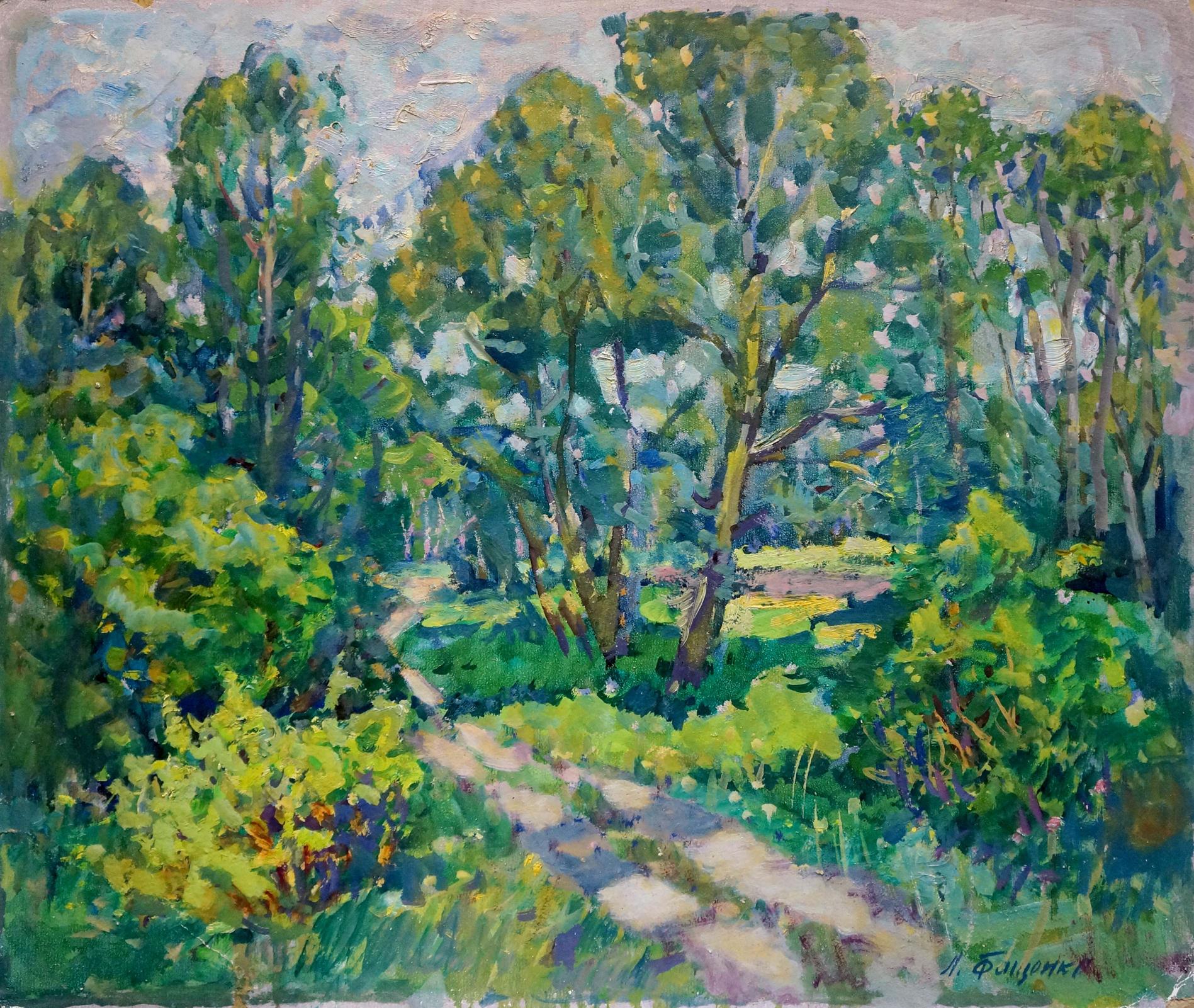 Vibrant impressionist oil painting Road in the Forest by Fashchenko Leonid Grigorievich