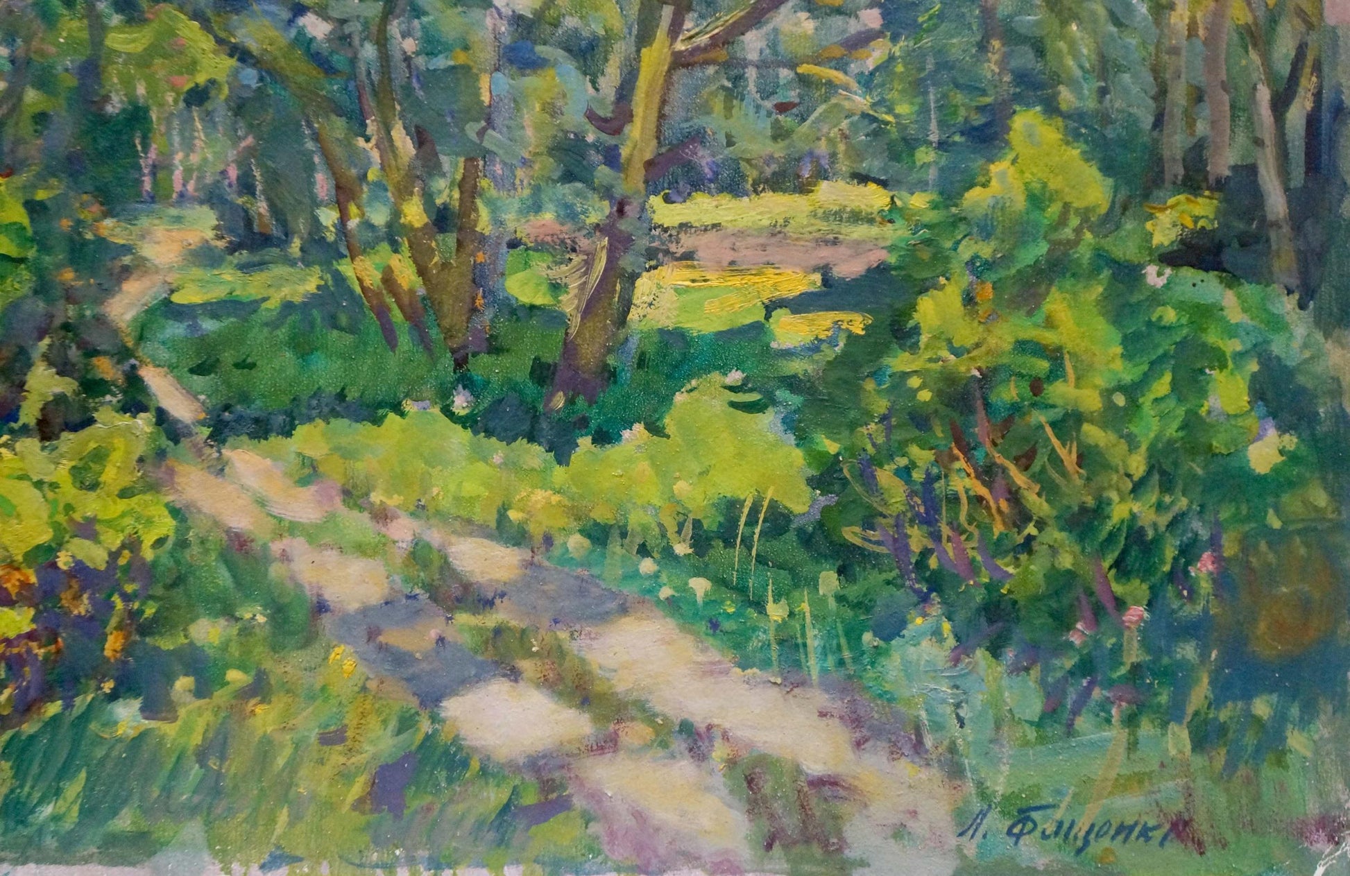 Vibrant impressionist oil painting Road in the forest by Fashchenko Leonid Grigorievich