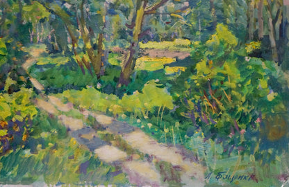 Vibrant impressionist oil painting Road in the forest by Fashchenko Leonid Grigorievich