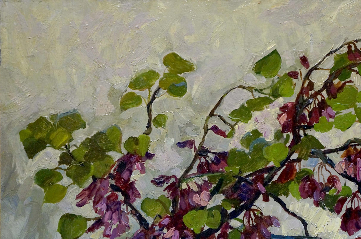 Oil painting Crimson Ostanny by Galina Afanasyevna: purple blossoms