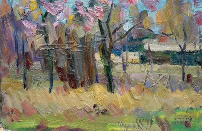 Oil painting Spring by Kolomoitsev Petr Mikhailovich, pink blossoms