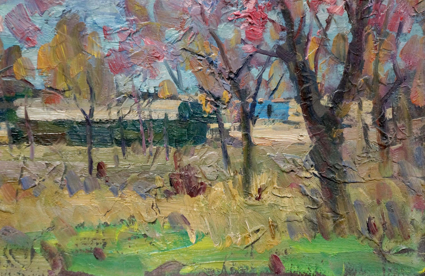 Textured impressionist oil painting of trees by Kolomoitsev Petr Mikhailovich