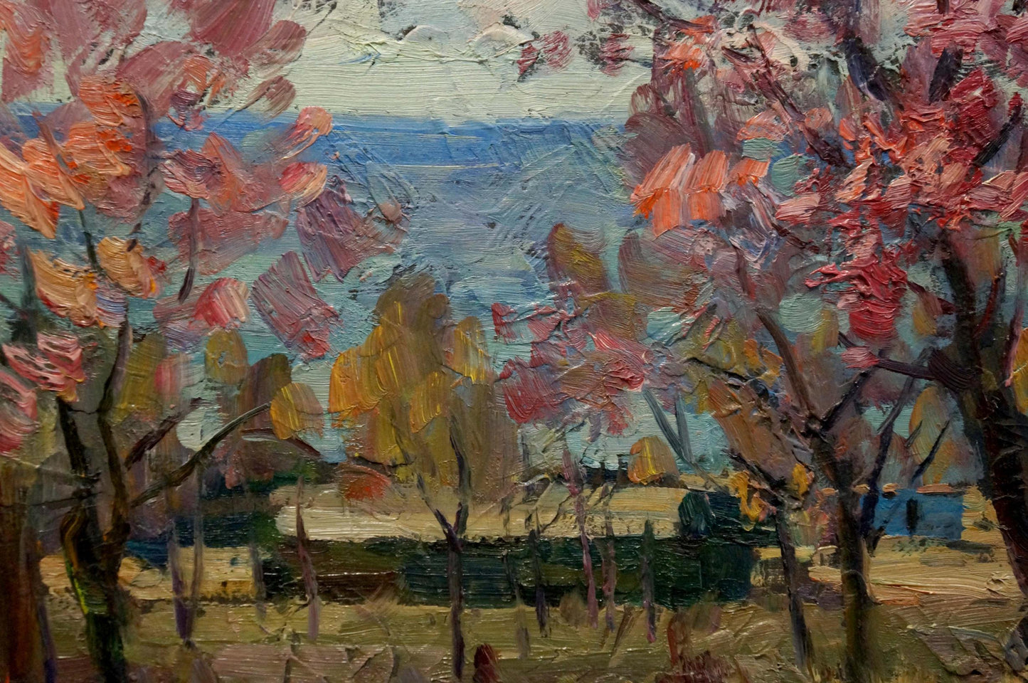 Oil painting Spring by Kolomoitsev Petr Mikhailovich with pink blossoms