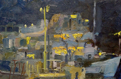 Oil painting Night landscape by Mukhin Valery Petrovich, nighttime coastal scene