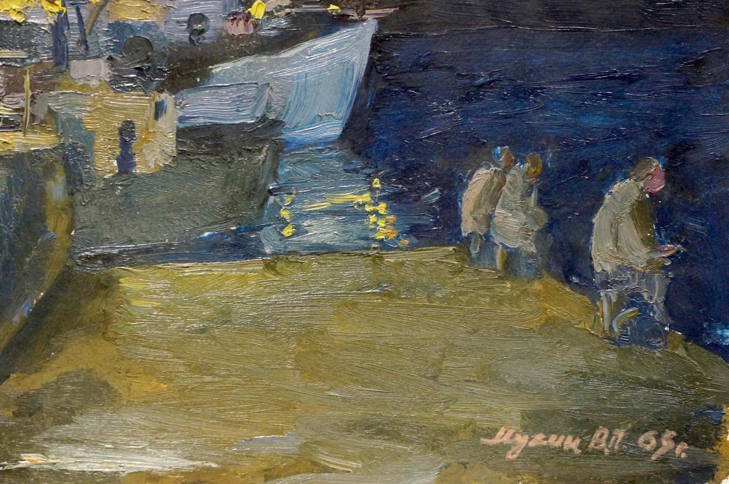 Oil painting Night landscape by Mukhin Valery Petrovich, coastal scene