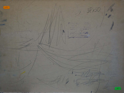 Back of beige sketch pad labeled Oil painting Night landscape Mukhin Valery Petrovich with black pencil scribbles