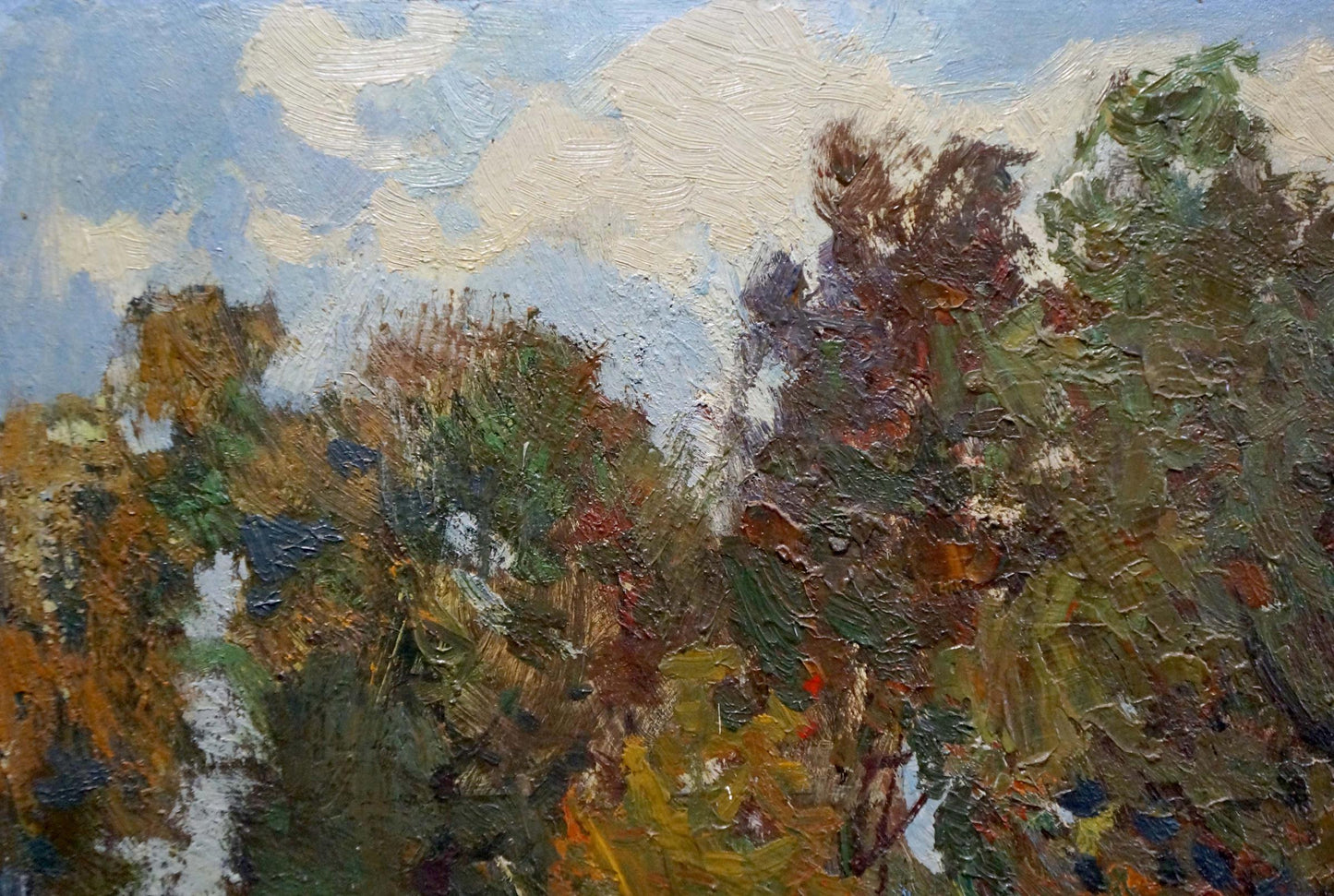 Textured impressionist oil painting of horse near autumn forest by Zhabinsky Leonid Andreevich